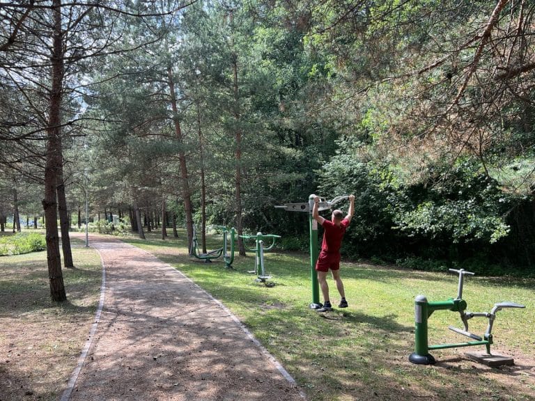 Berniukas sportuoja Parke